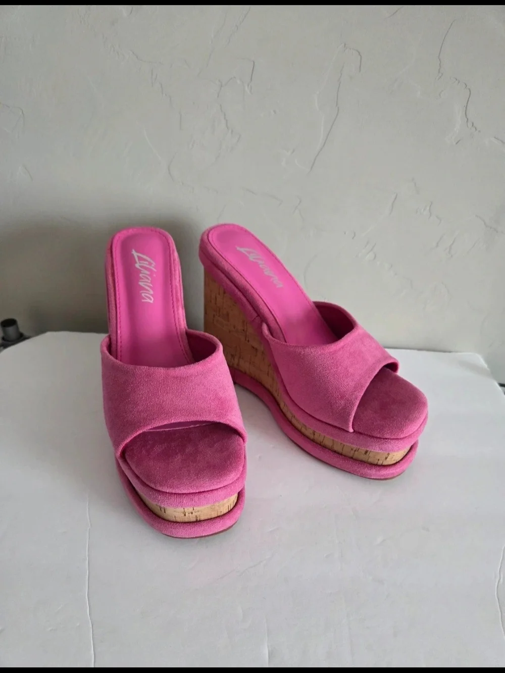 Liliana Pink Madeline Cork Wedge Platform Mules 8